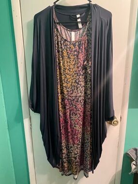 Cacique Lane Bryant Navy Floral Sleep Tank with Cocoon Robe in Navy